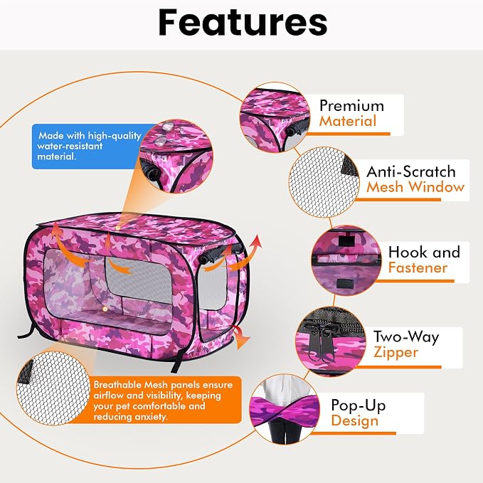 Beatrice Home Fashions Portable, Collapsible, Pop Up Kennel Travel Cat and Dog - Image 4