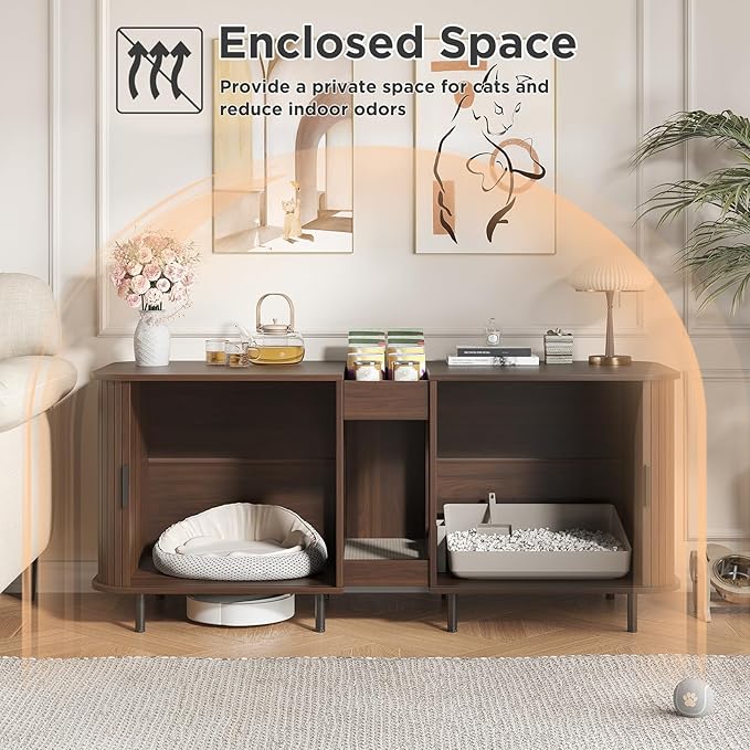 Double Litter Box Enclosure for 2 Cats, Large Indoor Cat House - Image 6