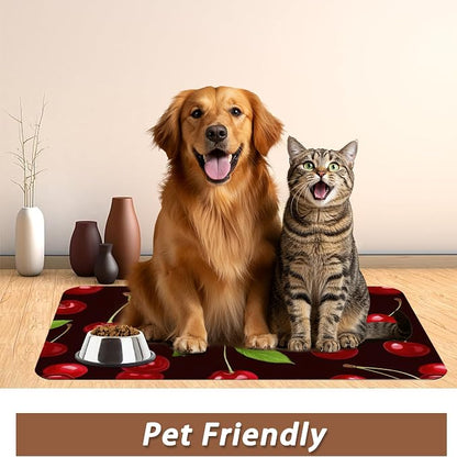 Red Cherry Pet Feeding Mat, Absorbent Quick-Dry Cat Dog Food and Water Bowl Mats - Image 6