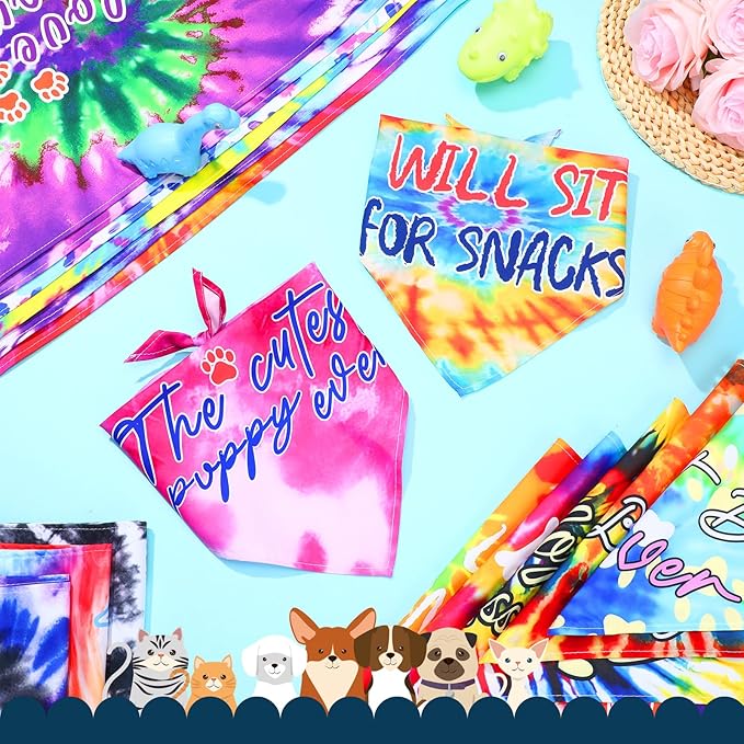 50 Pcs Tie Dye Dog Bandanas Bulk Pet Bibs Colorful Triangle Scarf Tie Dye - Image 4