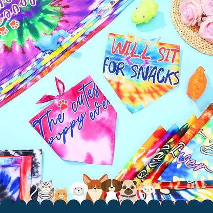 50 Pcs Tie Dye Dog Bandanas Bulk Pet Bibs Colorful Triangle Scarf Tie Dye - Image 4