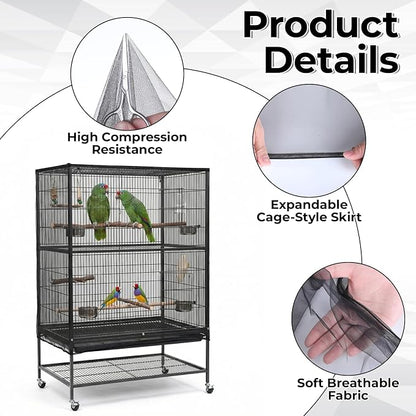 Large Bird Cage Cover Bird Cage Seed Catcher 118 x 31 Inches Adjustable Elastic - Image 3