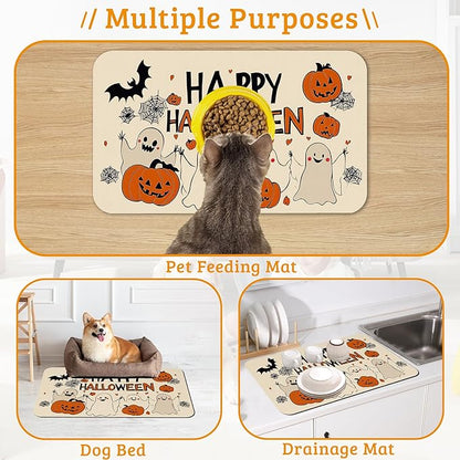 Pumpking Bat Dog Cat Food Mat, Halloween Absorbent Waterproof Placemat - Image 7