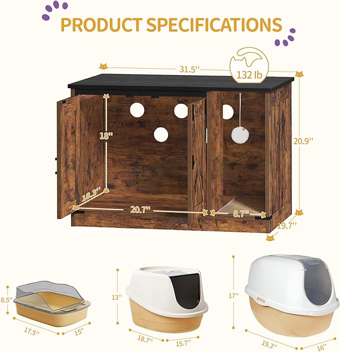 Cat Litter Box Enclosure, Hidden Litter Box Cabinet Furniture - Image 2