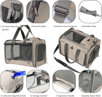 Small Dogs Carriers Airline Approved Khaki Softside Cats Carrier Travel Bag - Image 3