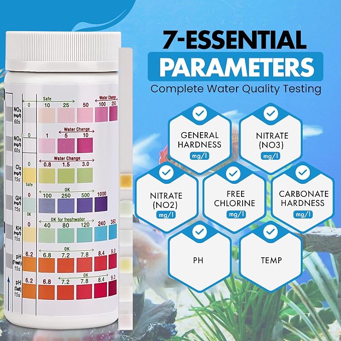 7 in 1 - Aquarium Test Strips | 100 Fast & Accurate Strips | Fish Tank - Image 2