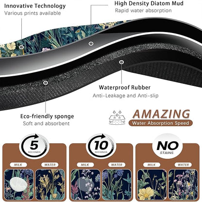 Wildflower Spring Floral Dog Cat Food Mat, Garden Flowers Absorbent Pet Feeding - Image 3