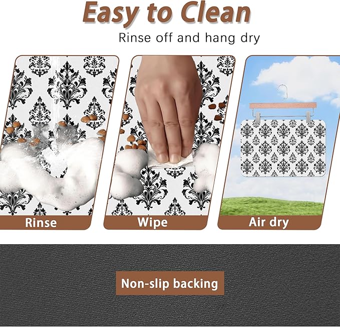 Vintage Damask Flower Dog Cat Food Mat, Non-Slip Dog Bowl Mats Floor Protector - Image 4