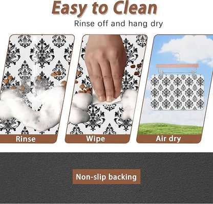 Vintage Damask Flower Dog Cat Food Mat, Non-Slip Dog Bowl Mats Floor Protector - Image 4