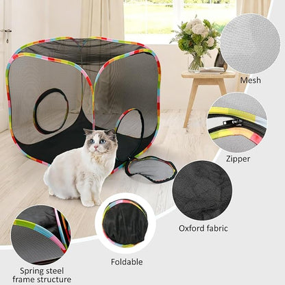 Portable Collapsible Cat Playpen, Escape-Proof Heavy-Duty Mesh Cat Enclosure - Image 4