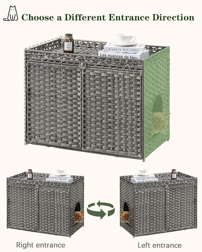 Cat Litter Box Enclosure Furniture, Handwoven Rattan Hidden Litter Box - Image 6