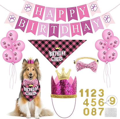 Dog Birthday Party Supplies, Dog Birthday Hat Bandana Scarf by Selemoy