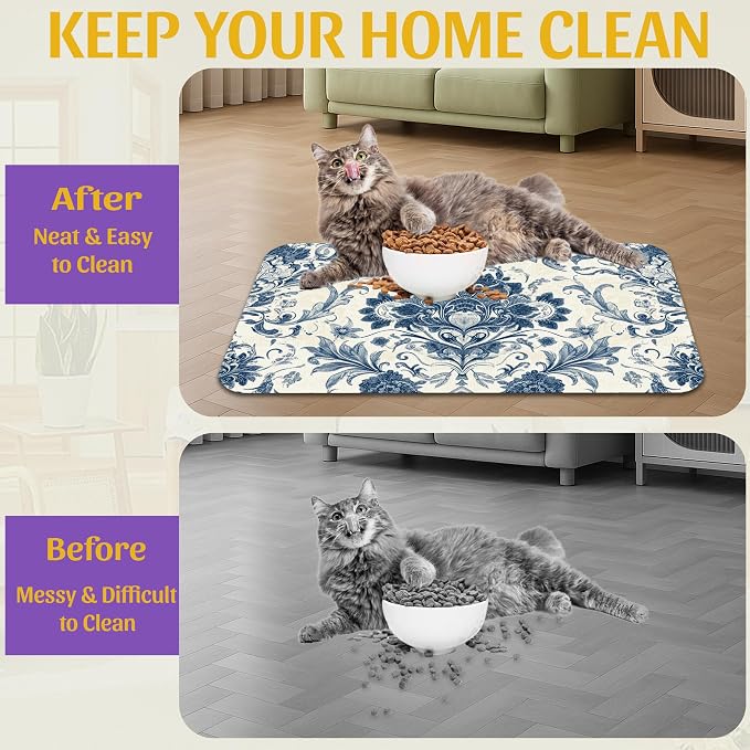 Vintage Floral Paisley Pet Feeding Mat, Absorbent Dog Cat Bowl Pad, Quick Dry - Image 4