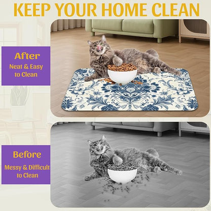 Vintage Floral Paisley Pet Feeding Mat, Absorbent Dog Cat Bowl Pad, Quick Dry - Image 4