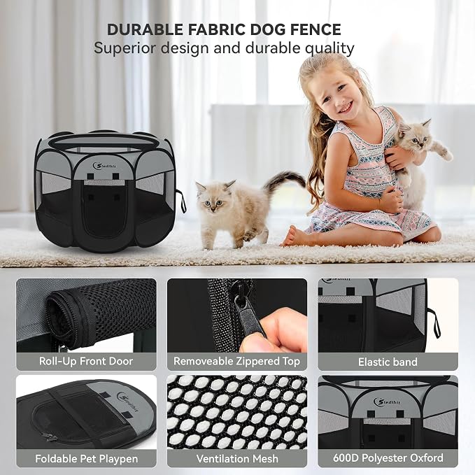 Dark Grey Dog Cat Playpen, Puppy Pet Playpen, Small Dogs Tent Crates Cage - Image 4