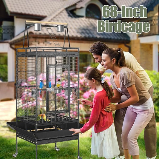 ZENY 68-Inch Birdcage, Playtop Parrot Cage, Wrought Iron Bird Cage - Image 2