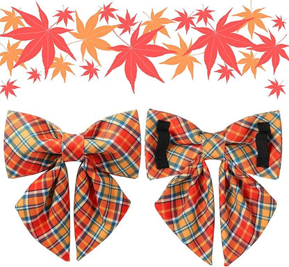 Autumn Plaid Dog Collar and Bow Tie Set – Orange Yellow Checkered Adjustable - Image 3