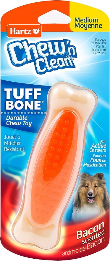 Hartz Chew 'n Clean Tuff Bone Bacon Scented Dental Dog Chew Toy by Hartz