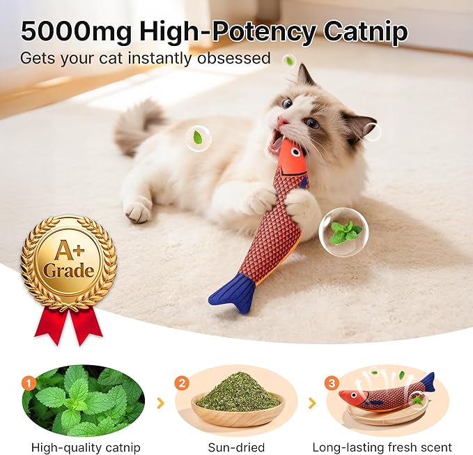 Potaroma Cat Toys Saury Fish, 3 Pack, Catnip Crinkle Sound, Soft and Durable - Image 2