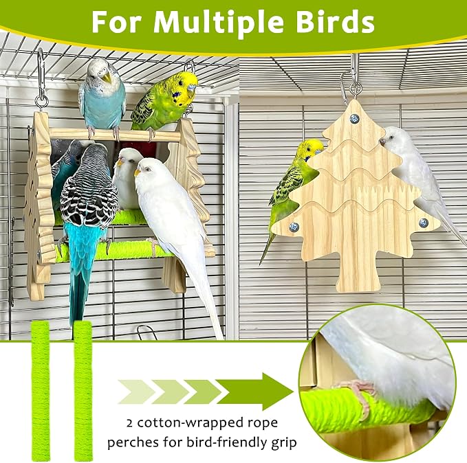 Bird Mirror Toy Perch, 2-Sided Hd Parakeet Mirrors & 2 Cotton-Wrapped Perches - Image 3