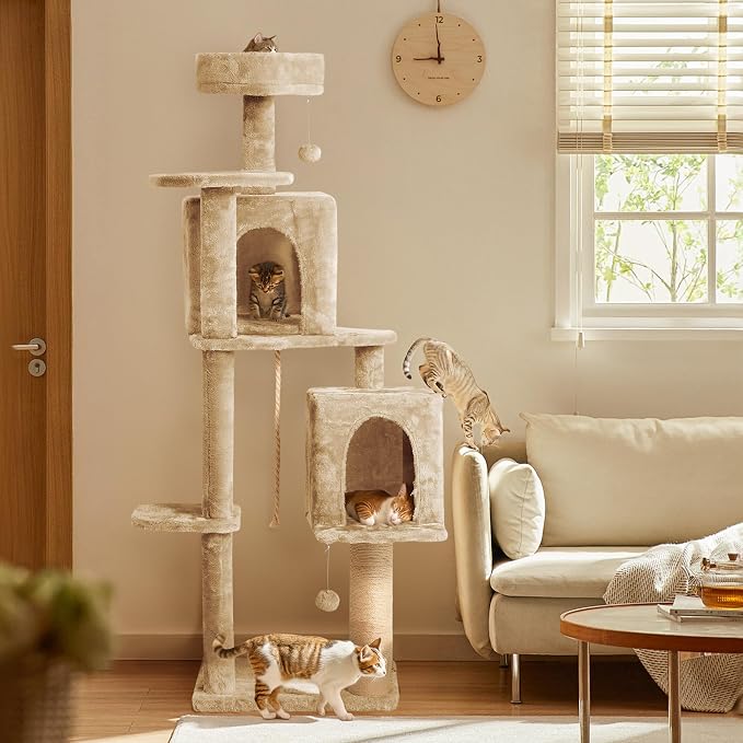 56-Inch Cat Tree for Large Cats, Sisal Scratching Posts & Hanging Toys – Sturdy - Image 3