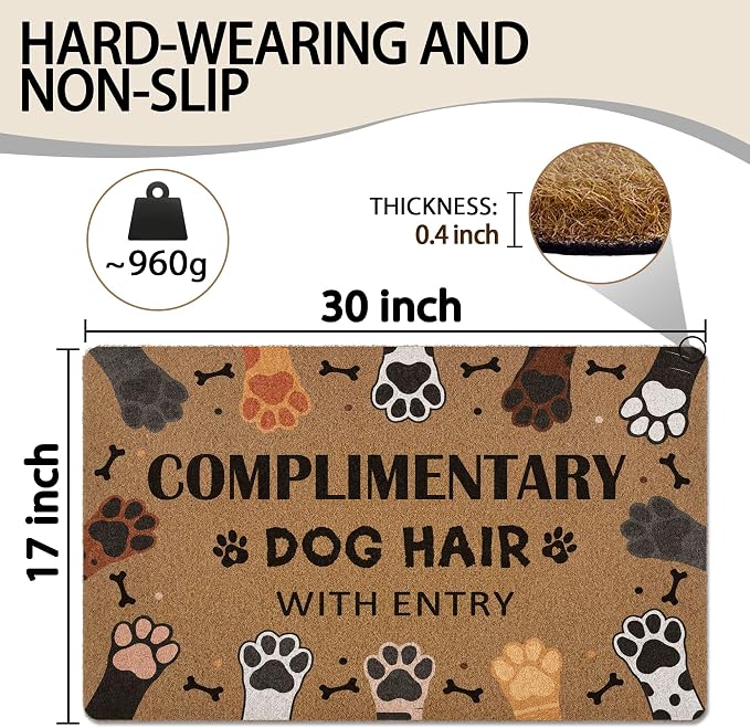 Complimentary Dog Hair with Entry Door Mat, Cute Dog Paws Print Artificial Coir - Image 3