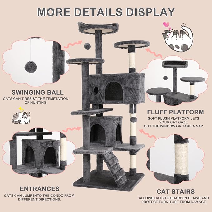 Heavy Duty Cat Tree Tower, Hanging Ball - Image 4