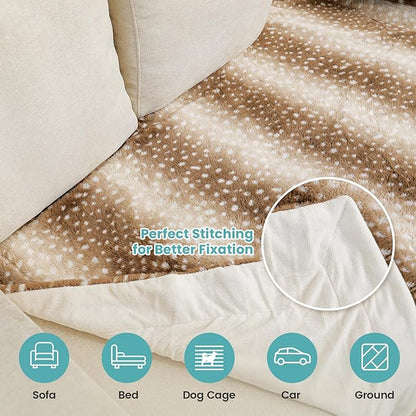 Luxury Faux Fur Blanket Deer Print, Waterproof Pet Blanket Washable, Woman Sofa - Image 7