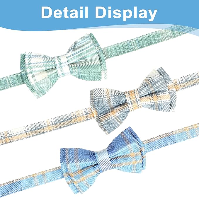 3pcs Bow Tie Cat Collar with Bells, Breakaway Bowtie Plaid Cat Collar, Soft - Image 8