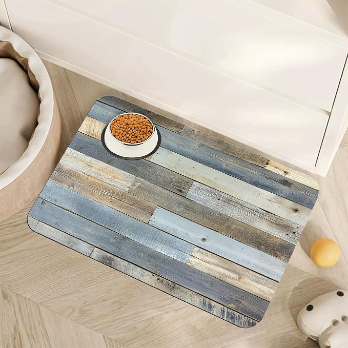 Vintage Barn Wooden Dog Cat Food Mat, Rustic Wood GrainAbsorbent Pet Feeding Mat by Unknown