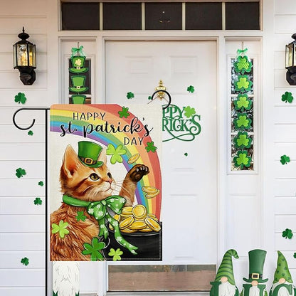 Dyrenson Happy St Patricks Day Orange Cat Decorative Garden Flag, Pet Rainbow - Image 6