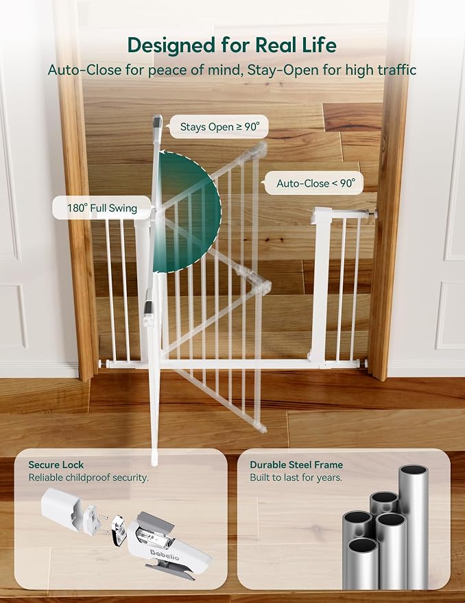 Babelio Metal Baby Gate, 29-48“ Auto Close Easy Install Pet Gate, Extra Wide - Image 5