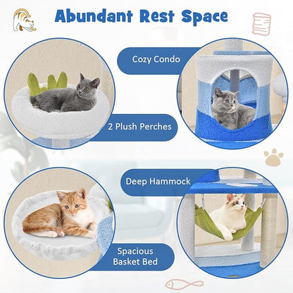 Tangkula Ocean-Themed Cat Tree, Jump Platforms, Hanging Interactive Toys - Image 6