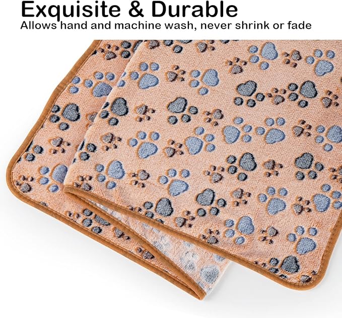 Dono 1 Pack 3 Dog Blankets for Small Dogs, Soft Fluffy Paw Print Pattern Fleece - Image 6