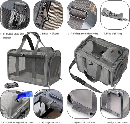 Cat Carriers Soft Grey Small Dog Carrier Airline Approved, Pets Travel Bag - Image 3