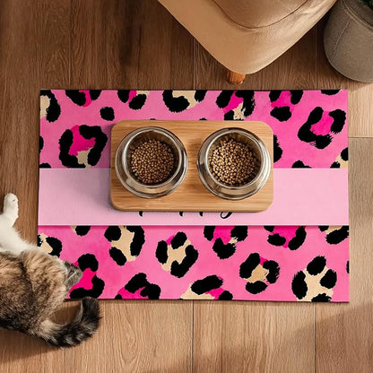 Puppy Feeding Mat 20x12 inch Pink Leopard Print Dog Bowl Placemat Non Slip Mat - Image 5