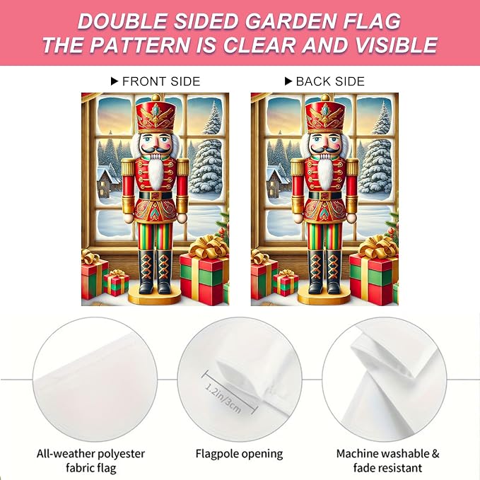 Christmas Garden Flag 12x18 Inch Nutcracker Soldier Decor Gift Box Snowy Pine - Image 4