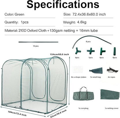 Poray Large Tunnel 73''x37''x61''Plant Netting Cover, 5FT Tall Crop Cage Tomato - Image 3