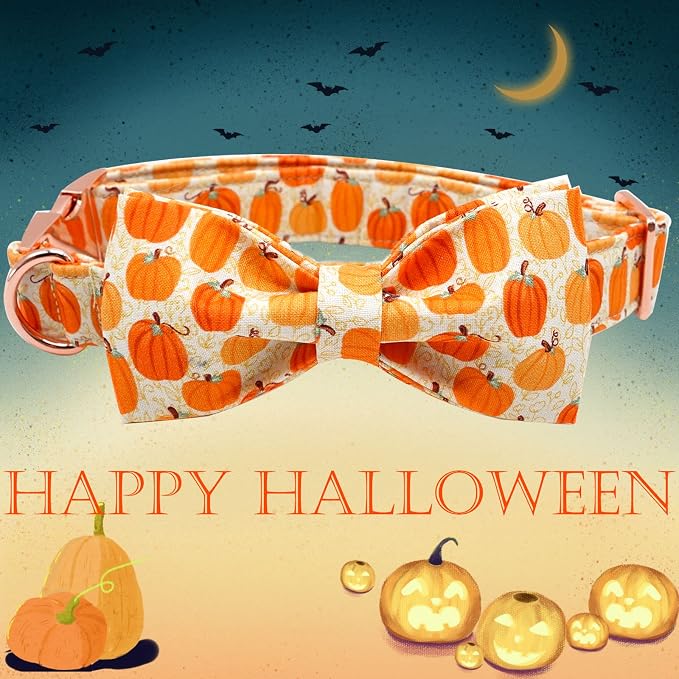 Dog Collar - Halloween Pumpkin Bowtie Dog Collars Gift Soft Bow Collar Pet - Image 3