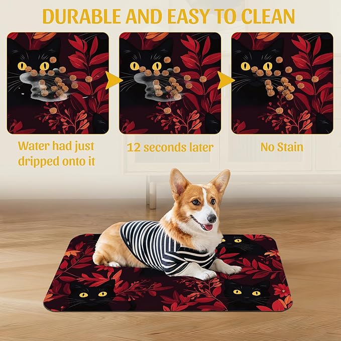 Black Cat Forest Pet Feeding Mat, Fast-Dry Absorbent Dog and Cat Bowl Mat - Image 5