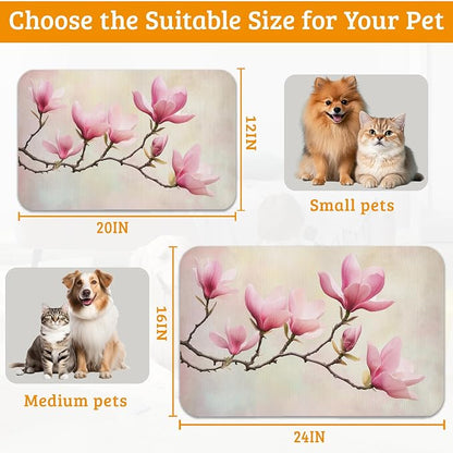 Pink Magnolia Feeding Mat, Vintage Flowers Absorbent Quick-Dry Cat Dog Food and - Image 6