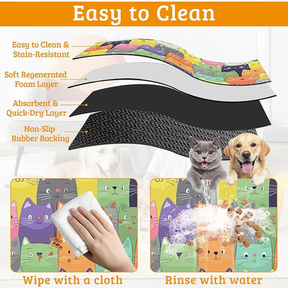 Cute Colorful Cats Dog Food Mat, Absorbent Pet Feeding Mat - Image 5