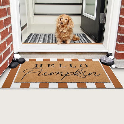 Tinideya 2 Pcs Fall Door Mat Thanksgiving Hello Pumpkin Welcome Non Slip Coir - Image 5