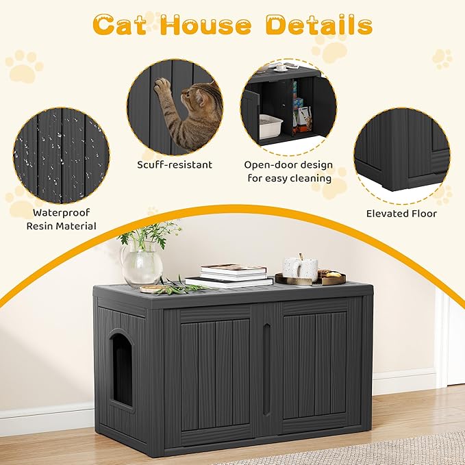 Cat Litter Box Enclosure, Indoor Outdoor Cat House Weatherproof, Side Table - Image 2