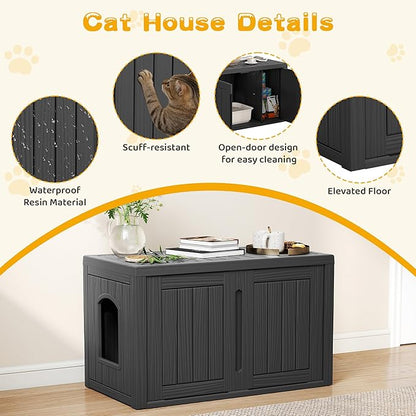 Cat Litter Box Enclosure, Indoor Outdoor Cat House Weatherproof, Side Table - Image 2