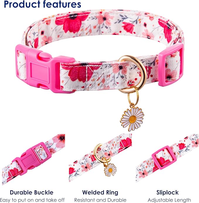 Cotton Dogs Collar Light Pink Flower Patterns - Image 3