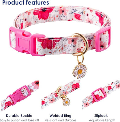Cotton Dogs Collar Light Pink Flower Patterns - Image 3