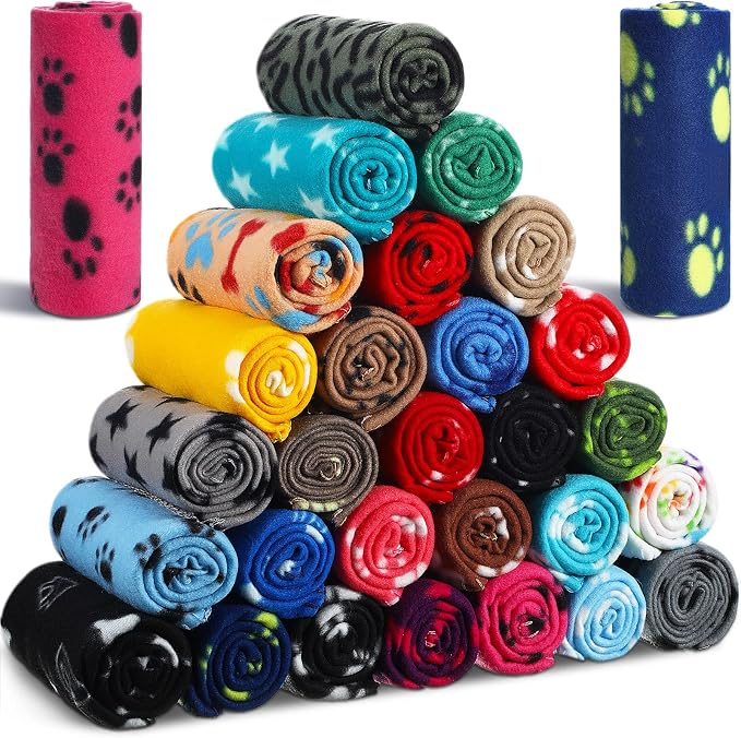 Chumia 28 Pieces Puppy Blanket Bulk Small Fleece Pet Blanket by Chumia