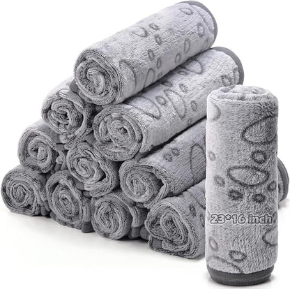 Tegeme 12 Pcs Pet Blankets Soft Fluffy Fleece Dog Cat Warm Paw Print Pattern by Tegeme