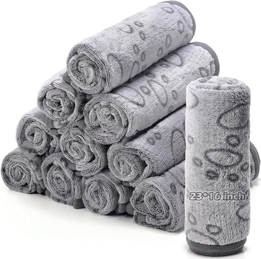 Tegeme 12 Pcs Pet Blankets Soft Fluffy Fleece Dog Cat Warm Paw Print Pattern by Tegeme